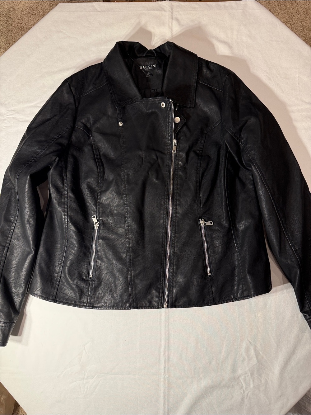 Baccini Black Faux Leather Asymmetric Moto Jacket